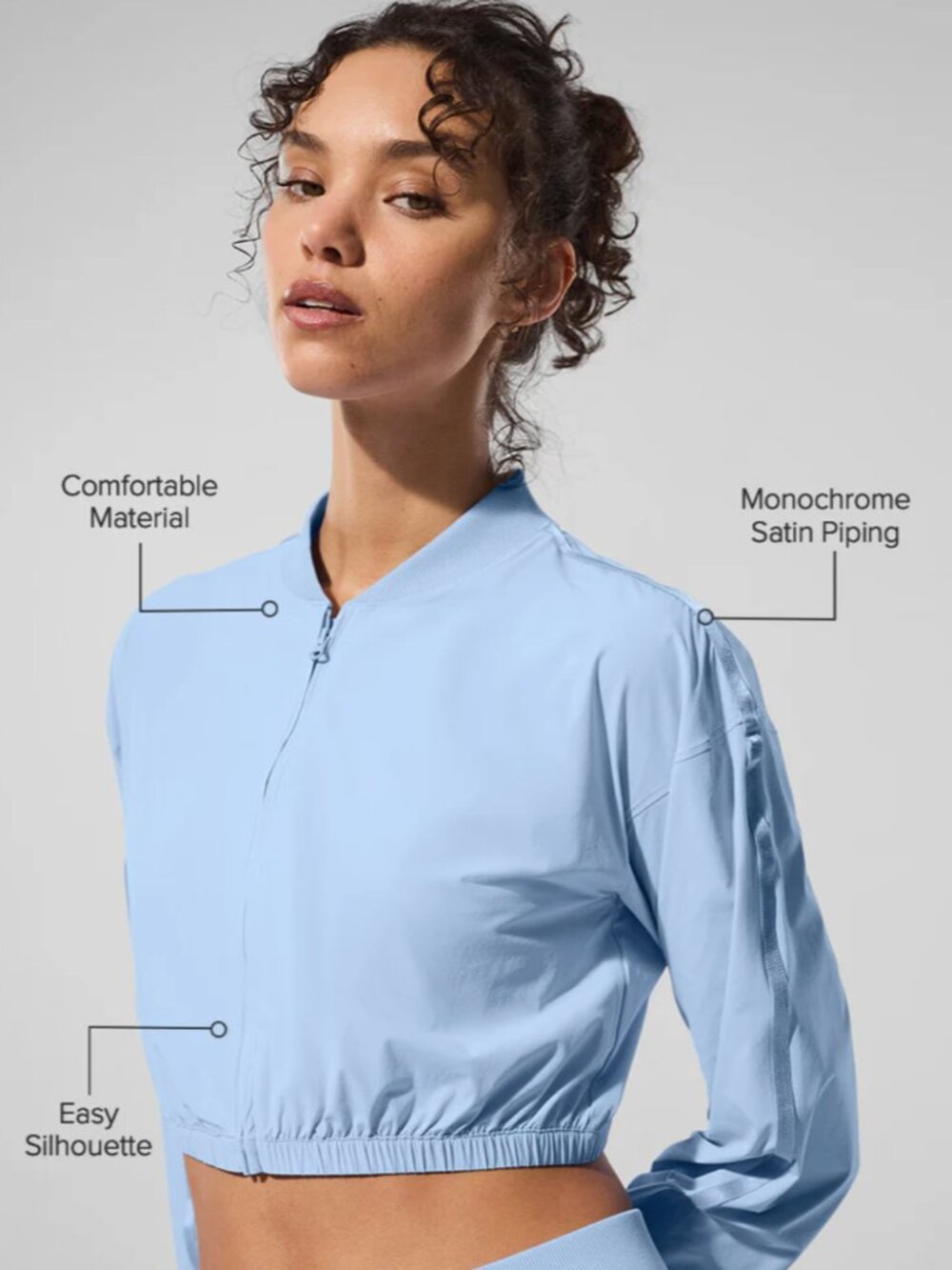 Cropped Breezy Full-Zip Cover Up， Size S, Seashell Blue
